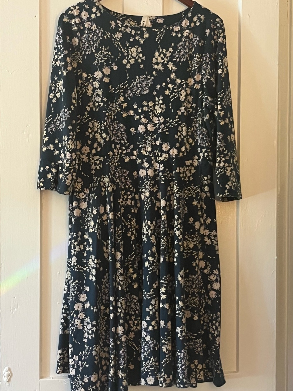 Pact Dark Turquoise Midi Dress with Cream Floral Print